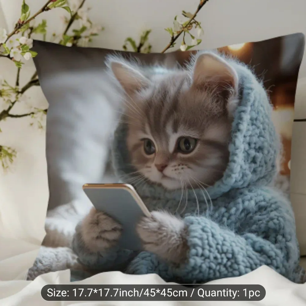 New Cozy Cat PillowCase with Blue Hoodie Pillow Case, T10MIS